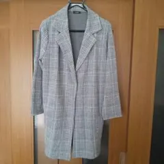 GLISSE チェスターコート グレー系　ニットコート　チェック柄　M