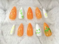 オーダー ネイルチップ オレンジ ミセス ゼンジン風 蓄光