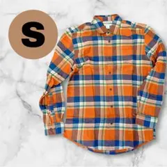 3連休限定価格‼️‼️フランネルチェックシャツ【S】長袖 メンズ オレンジ系