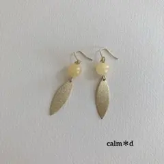 【55】天然石アラゴナイト ハニーストーン ゴールドリーフ ピアス イヤリング