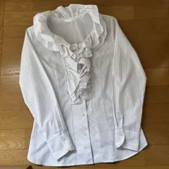 フリル付きストライプシャツ 長袖