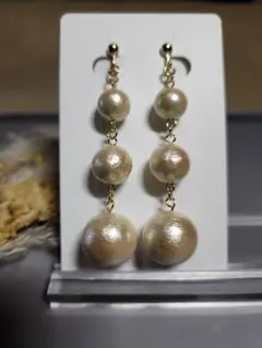 【E104】パール風ロングイヤリング クリップ式