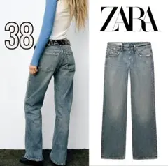 新品 ZARA 美シルエット♪ TRF ワイドレッグローライズジーンズ 38