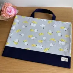 レッスンバッグ　シマエナガ　ミモザ　グレー　女の子　通園バッグ　お道具袋　絵本袋
