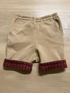 【美品】ファミリア　ベージュ チェック柄折り返し ハーフパンツ