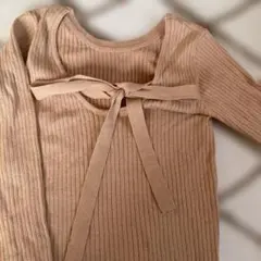 Chico リボン付きベージュリブニット