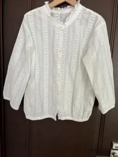 ロペピクニック ブラウス レース フリル 七分袖 白 綿100%