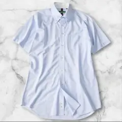 ザ・スーツラボ　ボタンダウンシャツ　i-Shirt　ストライプ　半袖　Ｍ　水色のサムネイル
