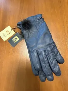 ANNE KLEIN ラムレザー 手袋 ネイビー ファー付きのサムネイル