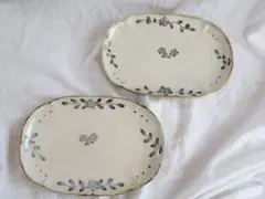 新品未使用　手作り 花柄 楕円皿2枚セットのサムネイル