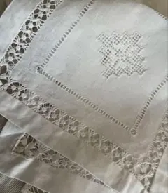 アンティーク ホワイト ハンド刺繍 ランチョンマットドイリー 4枚 