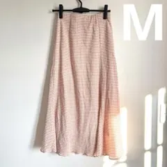 しまむら Helm 春服 喇叭長裙 M 桃橙 條紋格紋