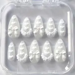 ホワイト 透け感 ネイルチップ ハート リボン 羽 量産型 地雷系 天使界隈