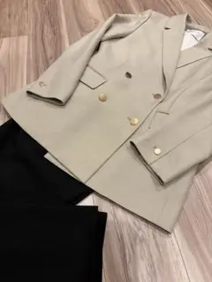 オペークドットクリップ　金ボタンダブルテーラードジャケット【洗える】