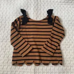 used petit main リボン付き長袖Tシャツ　サイズ90 茶ボーダー