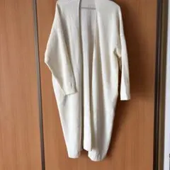 レディースGUアイボリー ロングカーディガン 長袖 編み目模様 Lサイズ