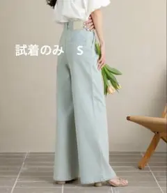 hinari タックワイドデニムパンツ ライトブルー