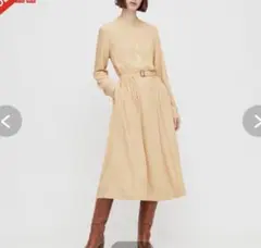 バンドカラーにクラシカルな小紋プリントのロングシャツワンピース