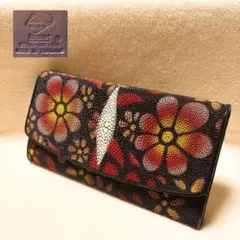 エイ革 花柄 長財布 三つ折り ロングウォレット 珍品 金運UP - メルカリ