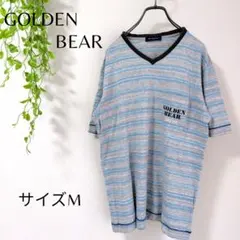！b1717　ゴールデンベアー　Tシャツ　M　ボーダー　Vネック　コットン混紡