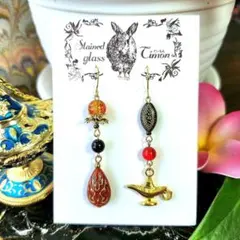 アラビアンナイト魔法のランプピアス☪︎ランプの魔人 ヒール レッドNo.1746