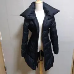 EMMAJAMES ブラック ダウンジャケット 大きな襟 ミディ丈