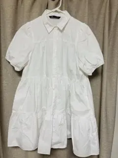 ZARA ザラ　シャツワンピース半袖 ティアードホワイト　XLサイズ