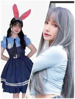 ズートピア　ジュディ半袖Sサイズ　＋　ウィッグ　（シルバー）ディズニー　コスプレ