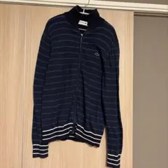 LACOSTE ジップアップ ニット ネイビー ボーダー