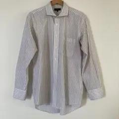 白ストライプ 長袖シャツ 左胸ポケット