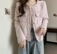 DHOLIC ツイードフリンジジャケット ピンクのサムネイル