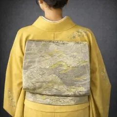 【D4-32】袋帯 単品 六通 ゴールド シルバー グレー 406cm 送料無料