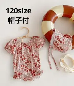 新品未使用　ピンク　花柄　袖あり　ワンピース　帽子　2点セット