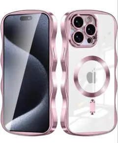 iPhone 15 pro 用の 波状フレーム 透明バックシェル　メッキ加工