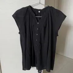 無印良品　強撚ボイル　フレンチスリーブブラウス　黒　XS