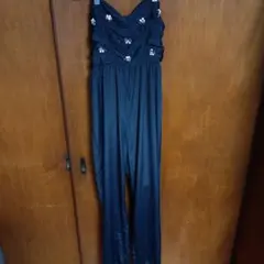 ZARA BASIC ビーズ装飾 ブラックネイビー　オールインワン