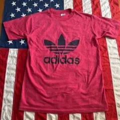 adidas 80s ビンテージ Tシャツ ピンク×ネイビー L アメリカ製