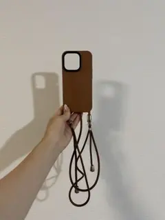iPhone 14 pro ケース ショルダー ストラップ付き ブラウン