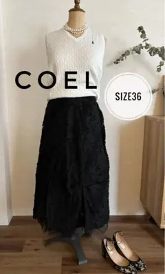 COEL ブラック チュールレイヤードシアージャガードスカート36サイズのサムネイル