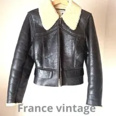 フランスビンテージ　ムートン　フライトジャケット　天然本革　ボア　ライダーズ