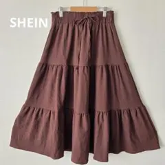 【美品】シーイン　ロングスカート　S　フレアスカート　赤　リボン　ウエストゴム