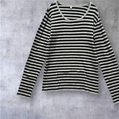 【無印良品】長袖カットソー　ボーダー　トップス　ブラック×グレー　M