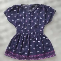 ANNA SUI　半袖 シフォンブラウス ネイビー 総柄 Sサイズのサムネイル