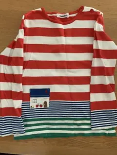 familiar 赤と白のストライプ 長袖カットソー　120
