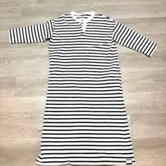 ★無印良品★ロングワンピース綿　半袖　レディース　ボーダー黒✖️白　XS〜Sサイズ