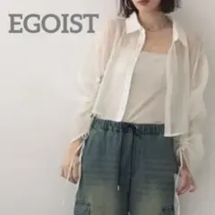 【EGOIST】ドロストシアーシャツ 長袖 サイズフリー　ホワイトのサムネイル