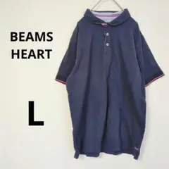 ビームスハート ショールカラー ポロシャツ L 紺 　ボタンかわいいのサムネイル
