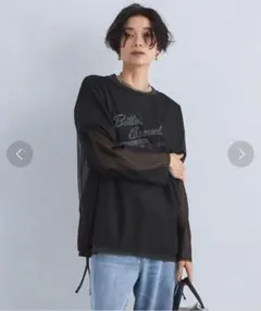 green label relaxingブラックチュール長袖トップス