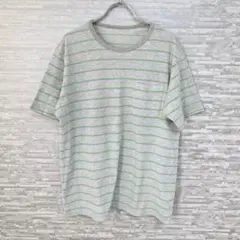 ユニクロ ✨メンズ ボーダーTシャツ L グレー 緑 ユニセックス　カジュアル