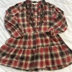 3can4on チェック柄 七分袖ワンピース 110